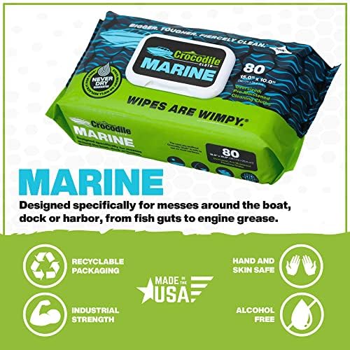 Pano de crocodilo Marine - 80 lenços de barco e limpeza de dock. Seguro na pele e várias superfícies.