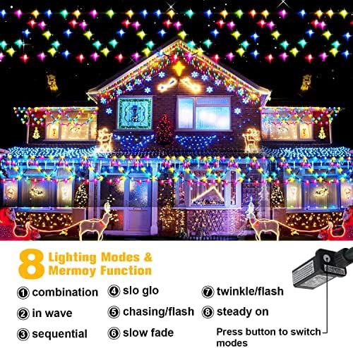 Funiao Christmas Decoration Lights, luzes externas de 34 pés, 380 LED LUZES DE CHURADAS DE NATAL LED, Modos à prova