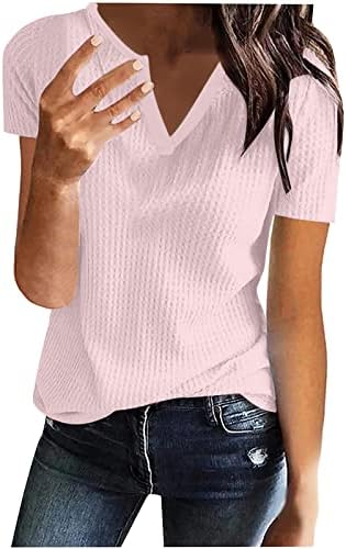 Teen Girls Blusa Blusa de Manga Curta Vneck Cotton Basic Basic Fit Fit Relaxed Top Top para mulheres Summer outono uy uy uy