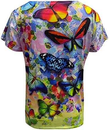 Blusa Ladies verão outono de manga curta 2023 V pescoço de algodão pintando butterfly phlowic top