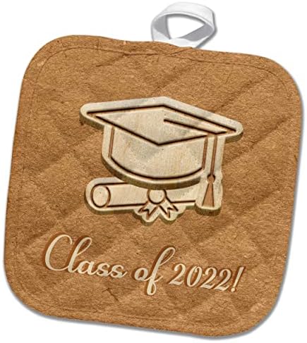 Imagem 3drose de tampa de graduação e diploma, bronzeado, marrom, classe de 2022 - Potholders