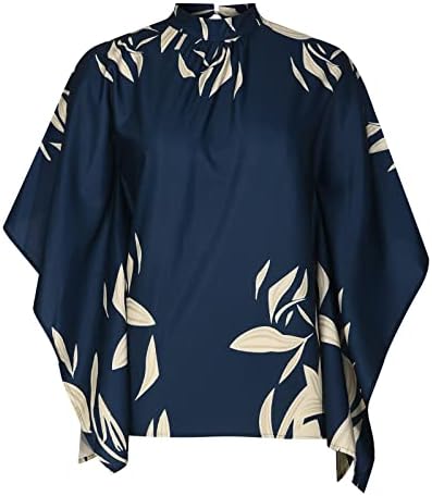 2023 Roupas 3/4 Manga Kaftan Crewneck pescoço alto Camisa de blusa de ajuste relaxado solto para mulheres