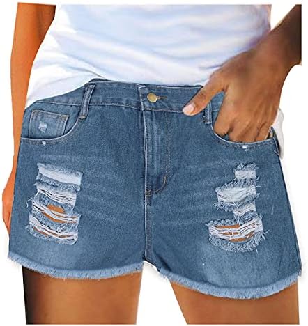 Shorts de jeans de verão para mulheres de cintura alta angustiada