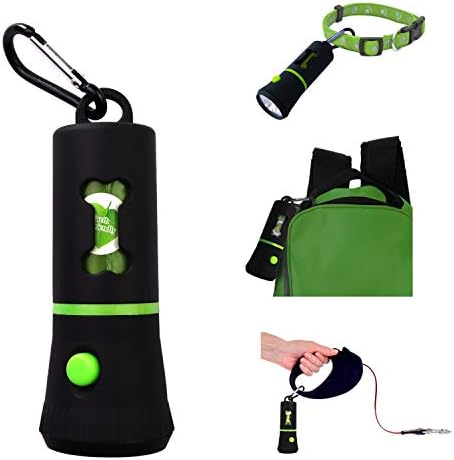 Dispensador de sacolas de resíduos com lanterna LED, porta -malas de cocô para trela de chumbo de cachorro,
