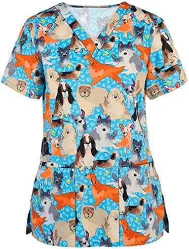 Meninas de manga curta 2023 Roupas moda v Nech Graphic office Scrub blusa camiseta de outono camiseta para mulheres