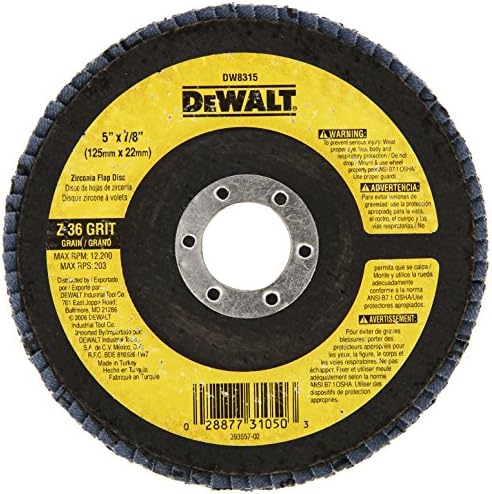 Dewalt DW8333 5 polegadas 5/8 polegadas-11 60 GRIT ZIRCONIA ângulo de griping do disco