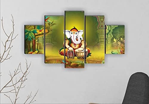 SAF Conjunto de 5 Ganesha Religious Modern Art Home Decorativa Pintura de parede 30 polegadas x 18 polegadas