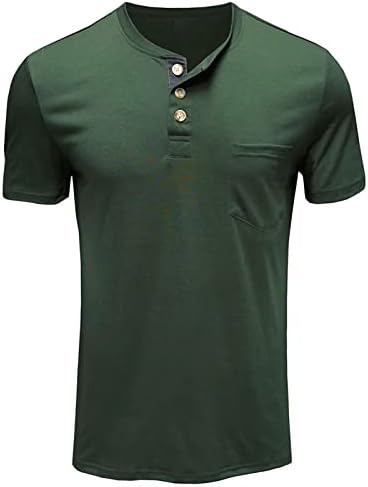 Camisetas de henley masculinas mistura de algodão camisetas de manga curta com bolso de verão