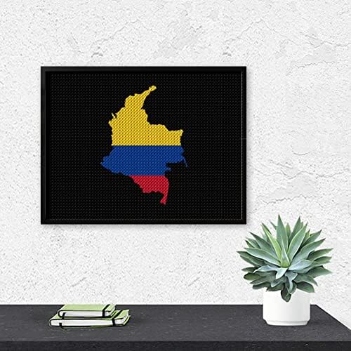 Mapa de bandeira dos kits de pintura de diamante Colômbia 5D DIY Full Drill Rhinestone Arts Decoração de parede para adultos 12 x16
