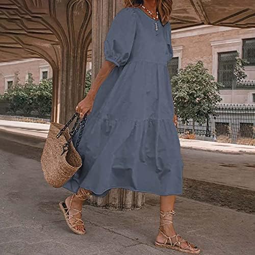 Vestido bege para mulheres, Open Gym Summer Summer Balloon Sleeve Tunic Dress Classic Classic Light Basted Solid Dress