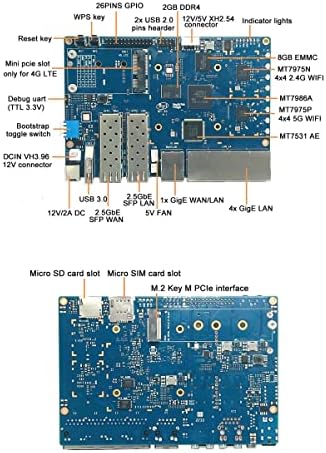 Youyeetoo BPI-R3 Conselho de Desenvolvimento do Router MediaTek MT7986 8G EMMC com 2x SFP 2.5GBE/ 5x RJ45