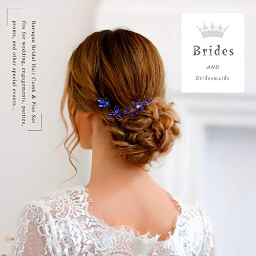 Yean Barroco Bridal Hair Pins Siltestones Hair Hair Combine algo de cabelo azul para mulheres e meninas