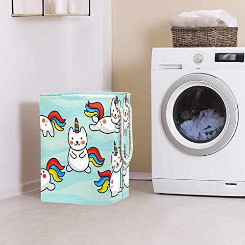 Deyya Unicorn Cat Blue Laundry Cestas dificultam altas dicas dobráveis ​​para crianças adultas meninos adolescentes