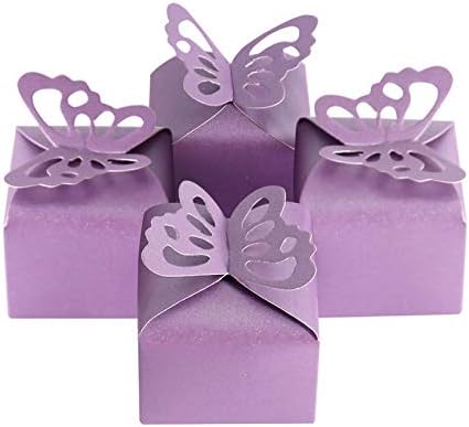 Kslong 50pcs roxo borboleta favorita caixas menina chá de bebê butterfly caixa de decoração de decoração