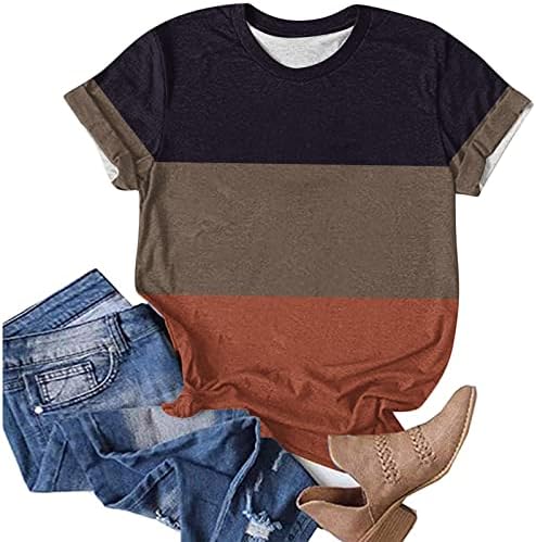 T-shirt de mangas curtas para mulheres Moda Color Block Redonda Slim Fit Tees Shirt Summer Summer