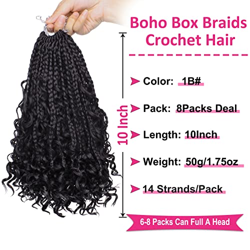 UnionBeauty 8 pacotes 10 polegadas Boho Box Branças Crochet Hair Bails Braids Bails Hair para mulher negra com