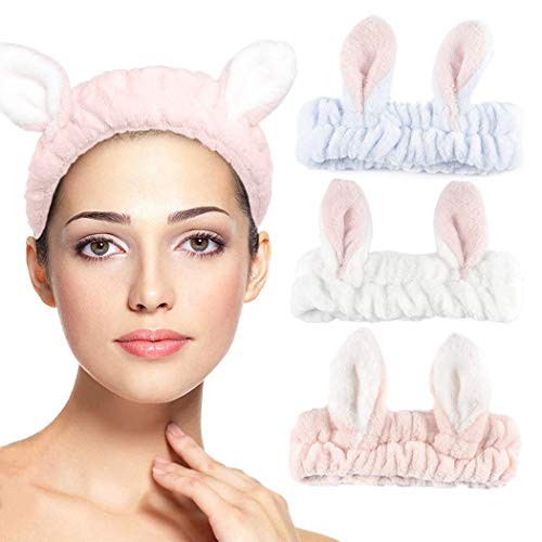 Chennie Rabbit Makeup Spa Spa da cabeceira elástica de bandeira ajustável Banheiro facial Facial Band de cabeça macia Branca de cabelo grisalheiro Acessórios para mulheres e meninas