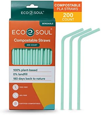 Eco Soul compostável canudos [200 contagem] [8.25 ] biodegradável canudos descartáveis ​​biodegradáveis,