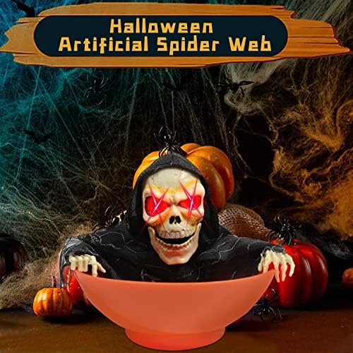 Yyou Halloween Skull Bowl, Plástico Luminous Skull Ghost Candy Bowl com mãos do crânio e olhos vermelhos e sons de monstro para truques ou tratar decoração de Halloween