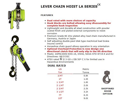 Todo o manuseio de materiais LA010-20 Chain Hoist, 1,0 tonelada, elevação de 20 '
