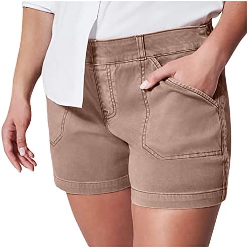 Shorts de cintura alta feminina de zlovhe, bolsos laterais curtos de sarja feminina sem botão e sem zíper