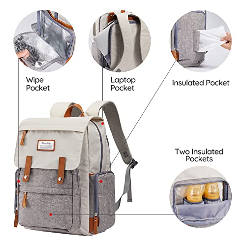 Backpack de fraldas Frank Mully Grande Multifuncional Viagem Bolsa de bebê para mamãe creme branco