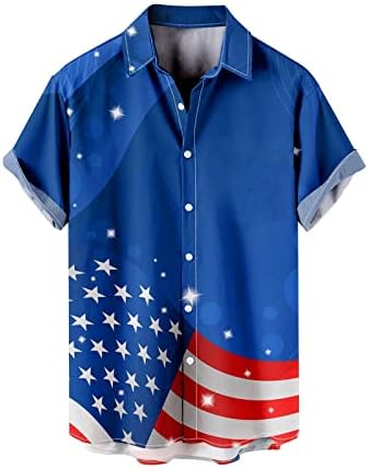 XXBR Mens Hawaiian Shirts Independence Day 3D Impressão digital Manga curta Summer Beach Button Button Down Shirt