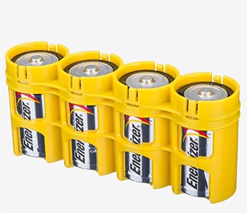 Storacell por PowerPax Slimline D Container de armazenamento de bateria - segura 4 baterias, amarelo
