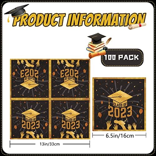 Nudários de festa de graduação de 100 PCs 2023 guardanapos de papel de graduação em preto e dourado