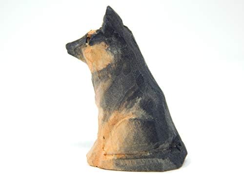 Estatueta de filhote de cachorro de cachorro shephard alemão - miniatura de 2 polegadas de escultura em madeira