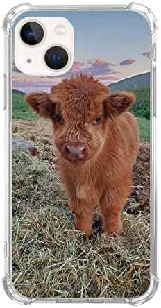 Caixa de telefone de vaca do bebê Highland Compatível com o iPhone 14 Plus, vaca de bebê fofa na caixa