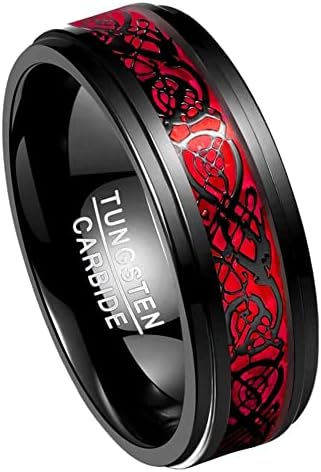 Tungstory 8mm de 8mm de dragão celta de tungstênio de tungstênio anel de casamento de casamento vermelho