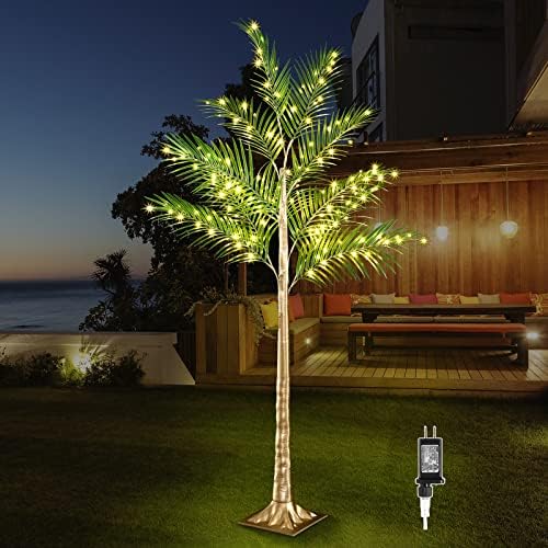 IJG 5ft 145 LEDs Palma de palmeiras iluminadas com luzes de cinturas artificiais com função do timer,