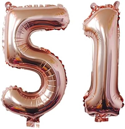 Número de ouro rosa número 51 balões 32 Número de papel alumínio Balão de 51º aniversário Digit 51 Hélio Big