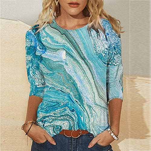Camiseta de moda para mulheres pinturas a óleo estampas gráficas tampas redondas pescoço 3/4 camisetas de manga