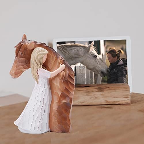 Presentes para estatuetas para mulheres amantes de cavalos, menina abraça a decoração da estátua de cavalo decoração