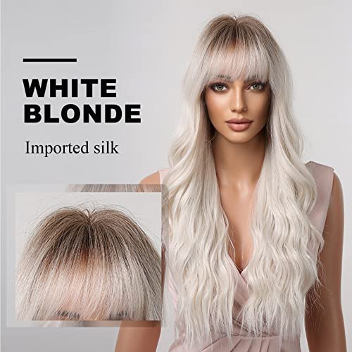 Perucas loiras brancas longas para mulheres para mulheres perucas de cabelo sintéticas com raízes