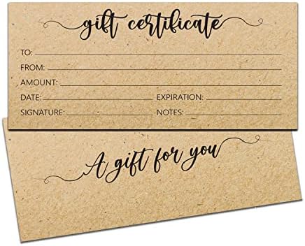 Gwency Design Blank Gift Certificates for Business - 25 cartões de certificado de presente rústico para spa, salão,