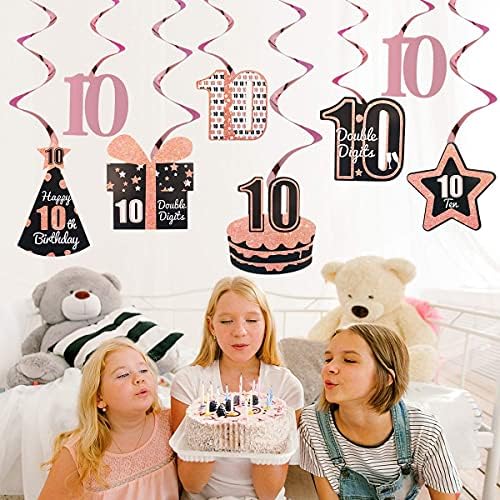Excelloon 10º aniversário Decorações para meninas- incluindo 8pcs FOIL 10º Flâmicas de redemoinho pendurado