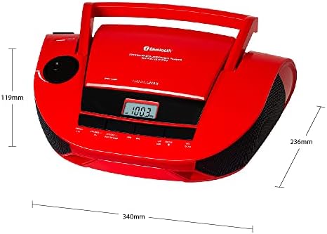 HannLomax HX-328CD CD Boombox com rádio AM/FM, Bluetooth, porta USB para reprodução de MP3, Aux-in