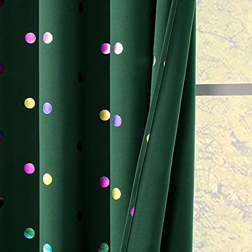 Cortinas de blecaute verde para a sala da sala da sala de férias Decoração de bolinhas metálicas Pattern