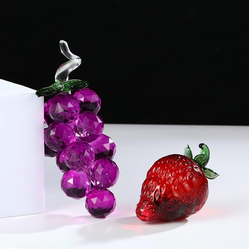 Joonor Crystal Purple Grape estátua Ornamento Decorativo Artificial Artificial Vidro de Vidro de Vidro Feliz