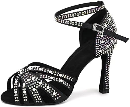 Tinrymx Sapatos de dança latina Mulheres Rhinestones Tango Salsa Sapatos de dança de salão de baile de desempenho,