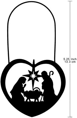 Needzo Christmas Heart Heart Silhouette Nativity Scene Ornament, 5 1/4 de polegada, pacote de 3