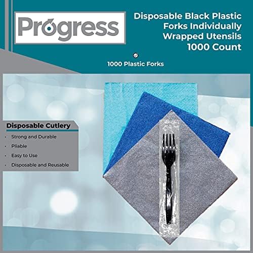 Toteleiros de plástico de progresso garfos embrulhados individualmente, garfos descartáveis ​​pretos