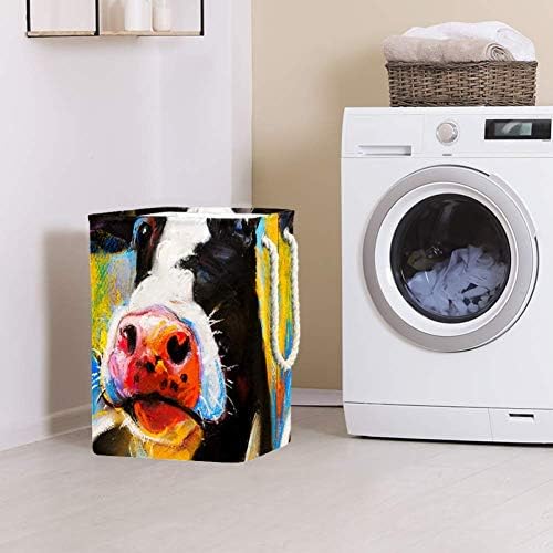 Inomer Cow Retrato 300D Oxford PVC Roupas à prova d'água cesto de lavanderia grande para cobertores Brinquedos