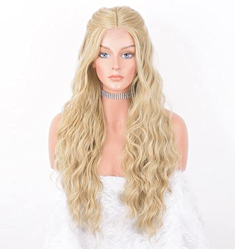 Lanova loira sintética para mulheres, perupeiros cacheados loiros dourados, peruca sem fúria com parte do meio, peruca de cabelo loiro de aparência natural de 24 polegadas Lanova-065