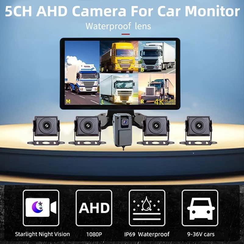Sistema de câmera de backup em 4K com monitor de 10,1 polegadas 5 AHD Câmera 5 dividir a gravação de DVR
