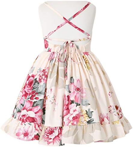 Flofallzique Floral Girls Tea Party Dress Summer Summer Vintage Backless Kids Halter Beach Sundress