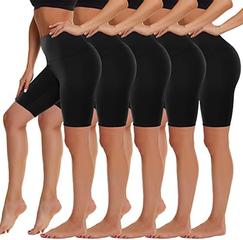 Highdays 5 Pacote de shorts de moto de cintura alta para mulheres - 8 Bantey Spandex Standex Yoga